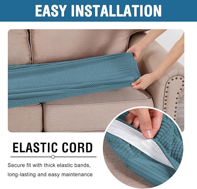 H.VERSAILTEX Super Stretch Individual Seat Cushion Covers Sofa Covers Couch Cushion Covers Slipcover Sets Thick Jacquard Textured Twill Fabric (1 Piece Loveseat Cushion Cover, Storm Blue)-CasaMuseHome