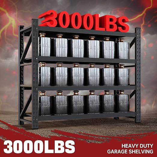 3000LBS Storage Shelves,48" W Garage Shelving Heavy Duty Metal Adjustable Garage Shelves, Shelving Units Industrial Shelving for Warehouse,48" W x 24" D x 69" H,Black-CasaMuseHome