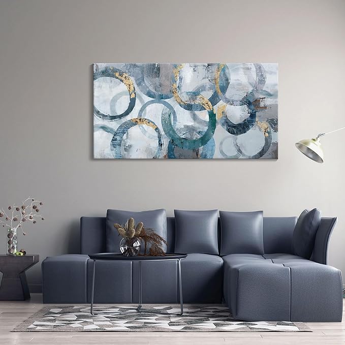 Abstract Canvas Wall Art, Modern Minimalist Wall Decor for Living Room - Blue, Teal Room Decorations, Framed 24x48IN-CasaMuseHome