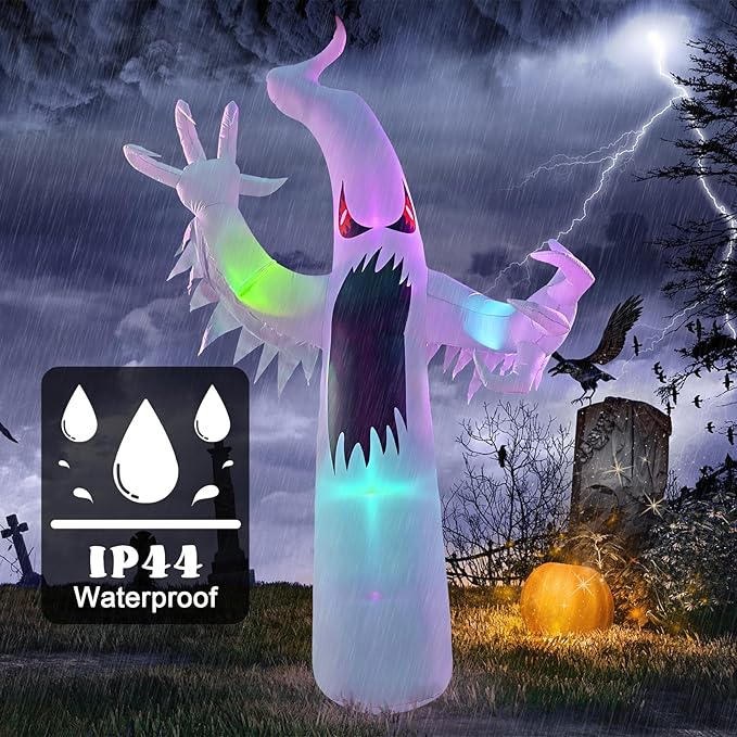 12FT Halloween Inflatables Giant White Ghost, Halloween Inflatable Outdoor Decoration, LED Colored Lights, Scary Red Eyes, Devil Claws, for Indoor and Outdoor Halloween Blow Ups Party Decorations-CasaMuseHome