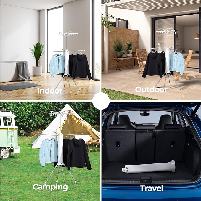 4-Legged Clothes Drying Rack Foldable,Octopus-Shaped Portable Laundry Drying Rack,Outdoor and Indoor Collapsible Drying Rack with 4 Pulleys,2 Tier-CasaMuseHome