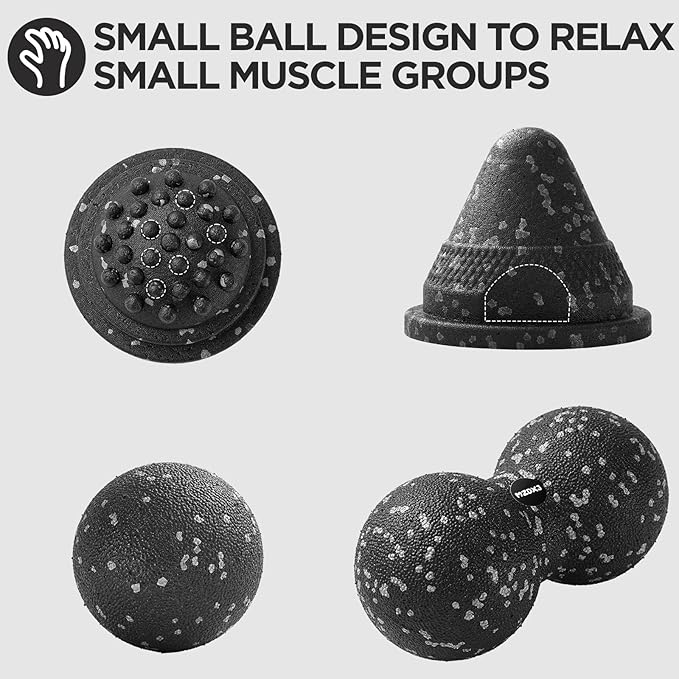 5 in 1 Foam Roller Set with Peanut Massage Ball, Curved Muscle Brush - Yoga Roller, Massage Ball, Trigger Point Triangle for Deep Tissue Relief (Black Gray)-CasaMuseHome