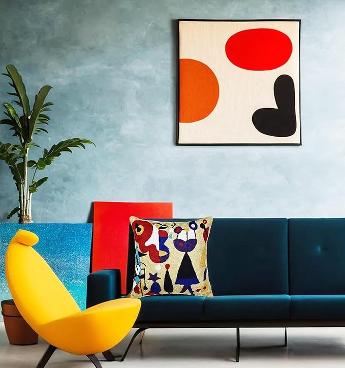 Abstract Decorative Pillow Cover Hand Embroidered Whimsical Toss Pillows Farmhouse Chair Cushion Contemporary Pillowsham Mid-Century Chair Cushions Wool Size 18x18-CasaMuseHome