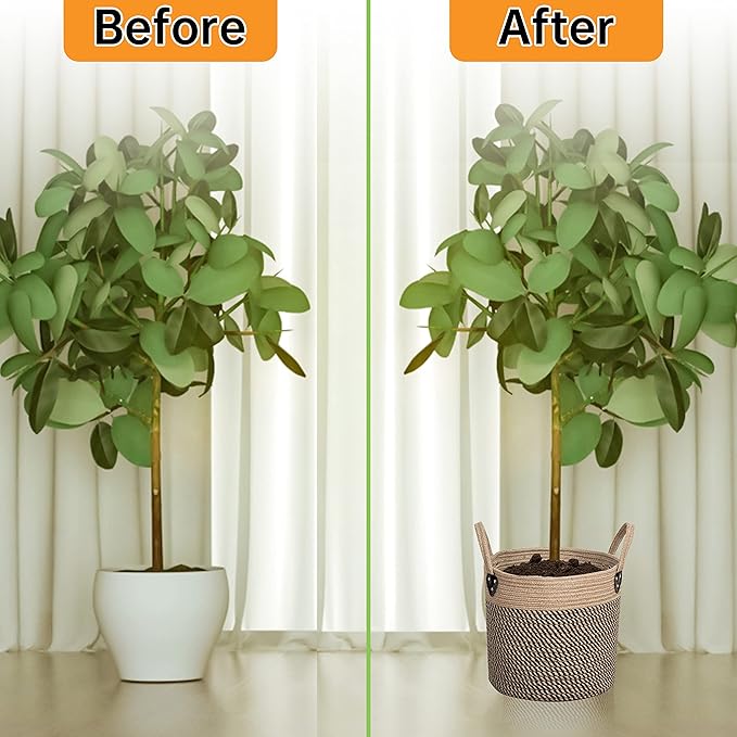 14"x12" Natural Jute Rope Woven Storage Basket with Handles for Plant, Blankets,Toys,Clothes,Shoes - Living Room Home Decor,Multifunctional Basket for Organizer,Picnic,Artificial Tree-CasaMuseHome