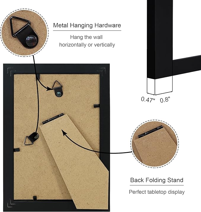 4x6 Picture Frame Set of 4, 4 x 6 Wood Photo Frames with Mat for 3.5x5, Wooden Frame with Real Glass Cover for Wall and Tabletop Display,Black-CasaMuseHome