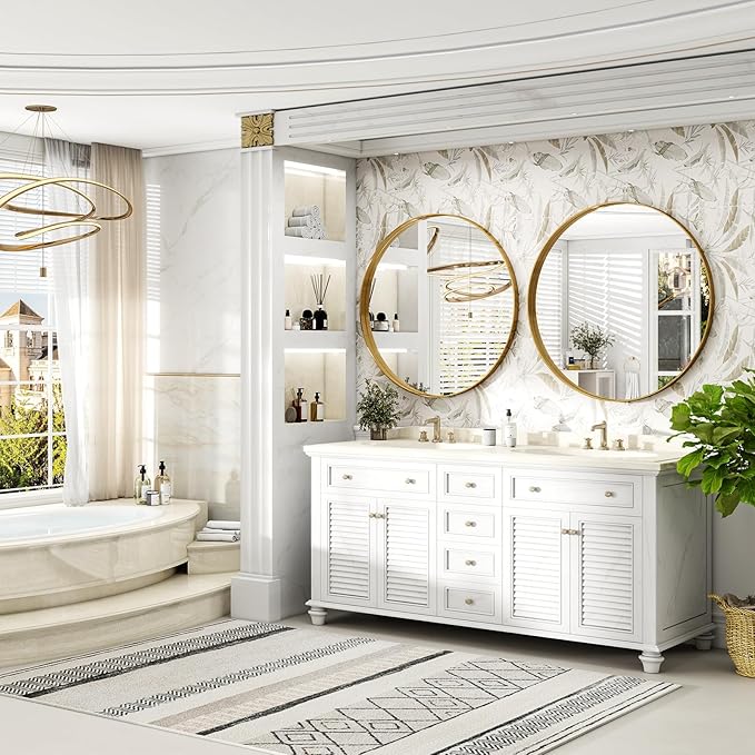 36 Inch Round Bathroom Mirror - Wall Mounted Circle Mirror with Metal Frame, Modern Mirror Suitable for Bathroom, Vanity, Entryway, Living Room, Wall Decor,Gold-CasaMuseHome