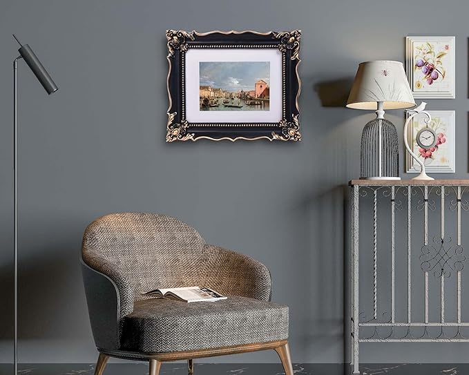 8x10 Vintage Picture Frame with Embossed Flower Design, Black Ornate Frame for 8x10 or 5x7 Pictures with White Mat, Hand-Crafted Resin Antique Frames for Tabletop & Wall Hanging, Home Decor (Black)-CasaMuseHome