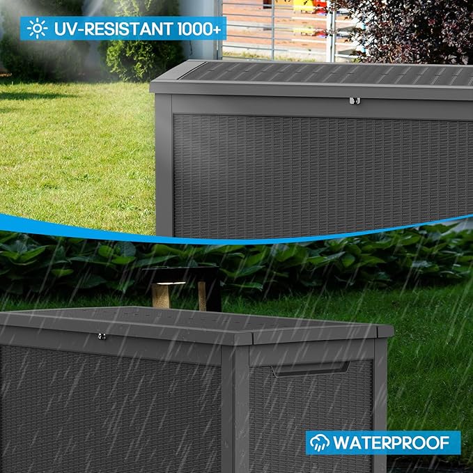 267 Gallon Deck Box Large Outdoor Storage for Patio Furniture,Outdoor Cushions,Garden Tools and Pool Supplies,Waterproof,Resin,Lockable(Black Rattan)-CasaMuseHome