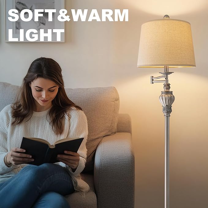 61" Vintage Floor Lamp with 350° Adjustable Swing Arm, Tall lamp Standing Lamp for Living Room Bedside Bedroom Nightstand Retro Farmhouse Mid Century Lamp Light Home Décor Office Gifts-CasaMuseHome