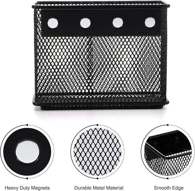 4.5' × 2.2'' × 3.5'' Magnetic Basket for Whiteboard Black Magnetic Basket for Fridge Magnetic Organizer Holder with 4 Strong Magnets Magnetic Holder for Refrigerator Locker,Set of 4-CasaMuseHome