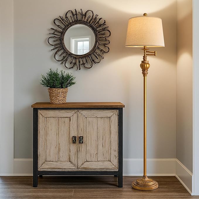 61" Vintage Floor Lamp with 350° Adjustable Swing Arm, Gold Standing Lamp for Bedroom Living Room Nightstand Bedside Retro Farmhouse Mid Century Lamp Light Home Décor Office Gifts-CasaMuseHome