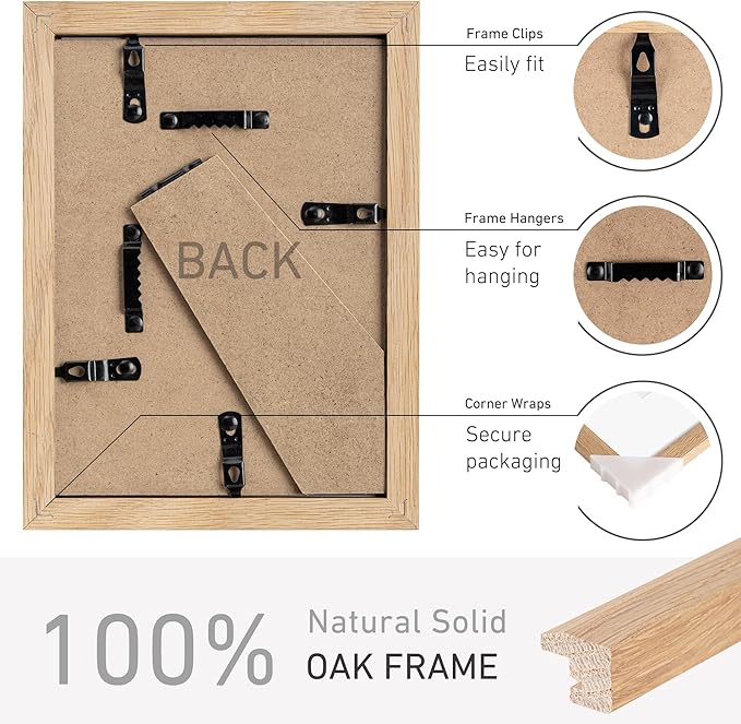5x7 Picture Frame Natural Solid Oak Photo Frames with 4x6 Removable Mat Wall Hanging Large Handcrafted Frame with HD Plexiglass Wall and Tabletop Display Large Poster Frame-CasaMuseHome