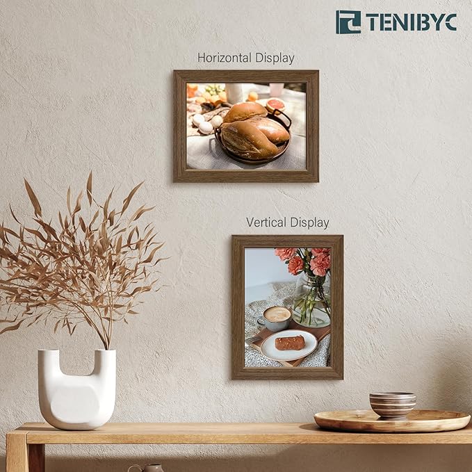 5x7 Picture Frame 3 Pack - Brown Woodgrain, Wood Photo Frame, HD Tempered Glass, Table Display or Wall Hanging-CasaMuseHome