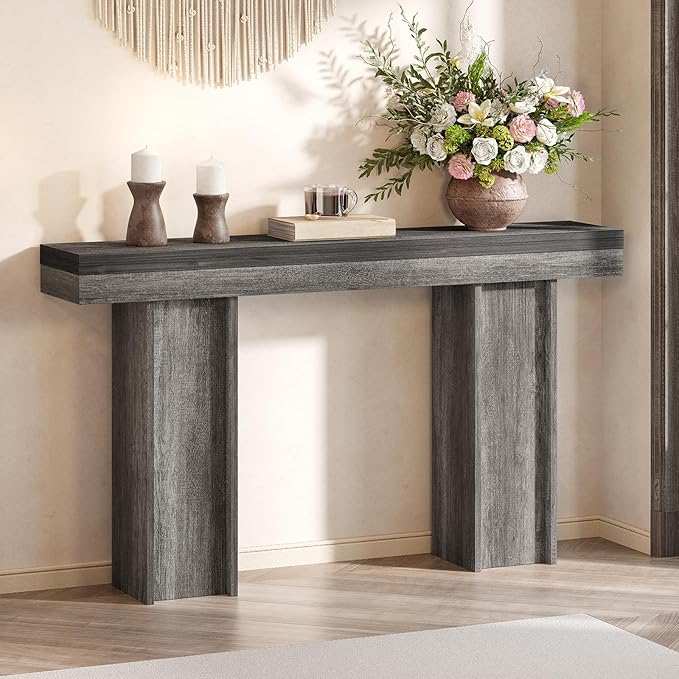 55Inch Farmhouse Console Table,Wooden Rectangular Sofa Table Behind The Couch,Entryway Console Table with Storage for Living Room, Hallway,Entrance (Grey)-CasaMuseHome