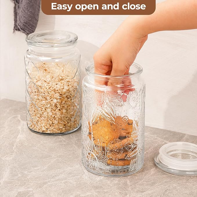 32oz Vintage Glass Jar With Lid, Glass Storage Containers, Airtight Kitchen Storage Containers For Sugar, Coffee, Tea, Spice, Flour, Candy Cookie, Pasta, Cereal, Cute Decorative Jars-CasaMuseHome