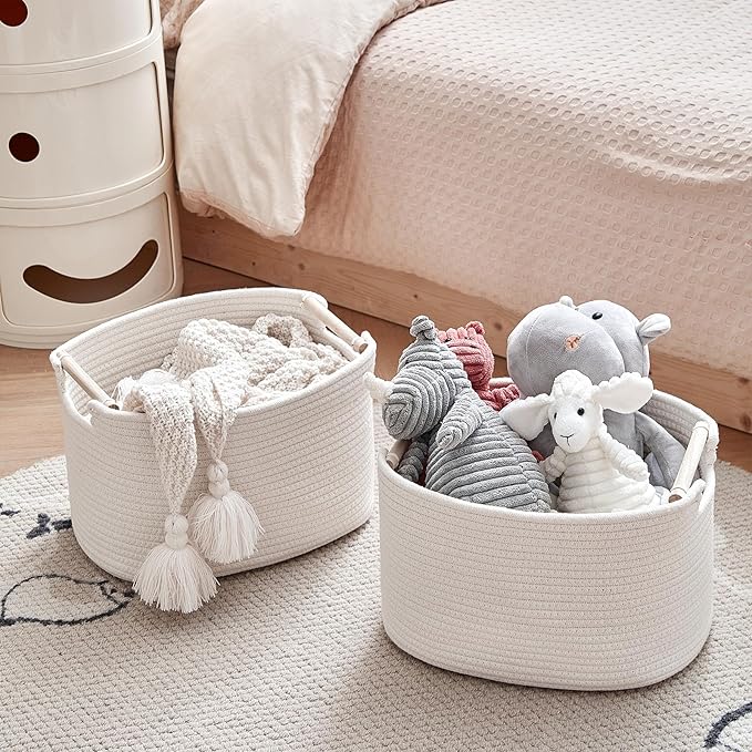 3 Pack Storage Basket for Cabinet and Toy Organization - 13"x9.8"x8.7" Baskets for Storage - Baby Toy Bin - Toy Storage Organizer - Ideal for Empty Gift Baskets to Fill-White-CasaMuseHome