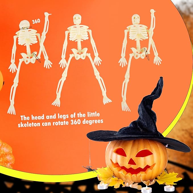 30 Pcs Halloween Mini Skeleton Figurine Decoration 6" Full Body Small Posable Skeletons Plastic Bones with Movable Joints Skeleton Figure for Halloween Garden Graveyard Haunted House Party Decor-CasaMuseHome