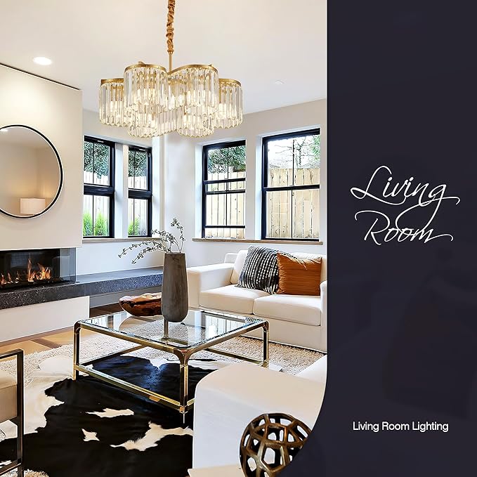 24.4“ Gold Semi Flush Mount Ceiling Light Fixtures, 6-Light Gold Modern Crystal Chandelier Height Adjustable Pendant Lighting for Bedroom Entryway Hallway Kitchen Island Living Room Foyer-CasaMuseHome