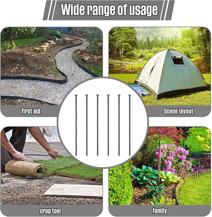 200 Pcs Metal Nails 8 Inch Artificial Spikes Galvanized Spiral Landscape Stakes Edging Spikes Garden Stakes for Fake Landscaping Grass Ground Lawn(Black)-CasaMuseHome