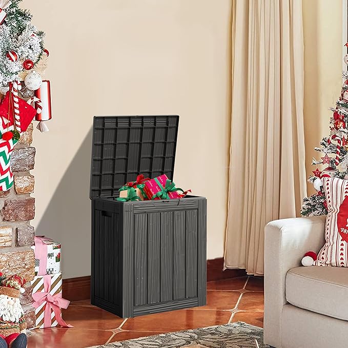 28 Gallon Double-Wall Resin Deck Box - Lockable Waterproof Outdoor Storage Box, 151lbs Capacity & Doubles as Seating for Patio Furniture - Garden Tools, Pool Accessories (Black)-CasaMuseHome