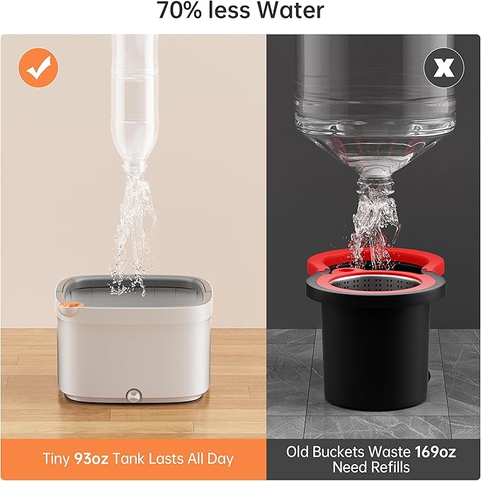 KZKR Spin Mop and Bucket Set with Self Separation Dirty and Clean Water System, Self Wringing 360° Rotating Square Mop Head for Home Floors Cleaning (1.0 Mop and Bucket Set (2 Pads))