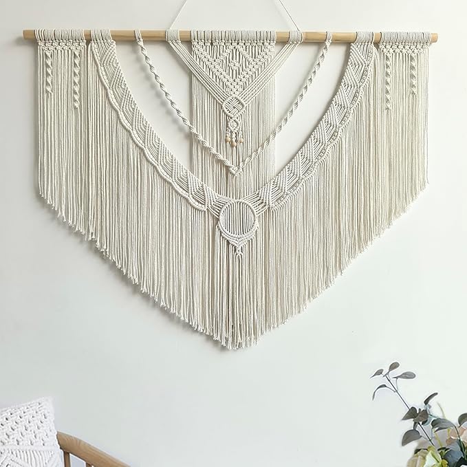Achart Macrame Wall Hanging Large- Boho Wall Decor- large wall art- Wall Decor Living Room- Macrame Tapestry Boho Decor for Bedroom (Beige-O)-CasaMuseHome