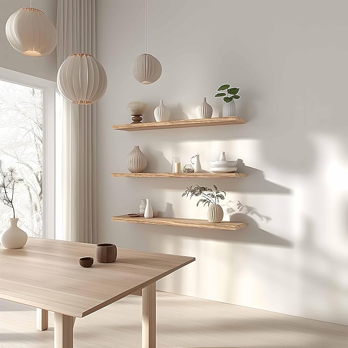 36 Inch Floating Shelves for Wall Rustic Light Wood Wall Shelves for Bedroom Set of 4-CasaMuseHome