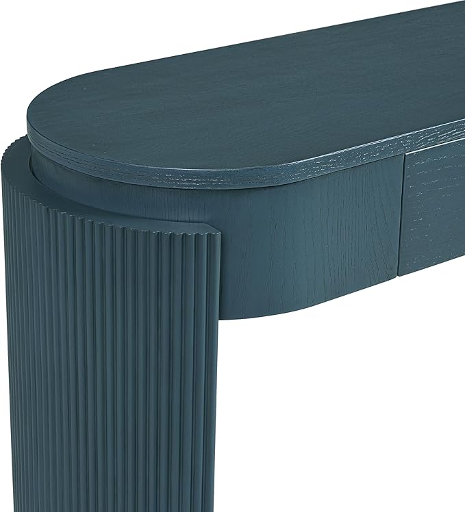 55" Sofa Table with Oval Top and 2 Drawers, Entryway Console Table with Fluted Design for Hallway,Foyer,Entry and Living Room (Fully Assembled-Navy)-CasaMuseHome