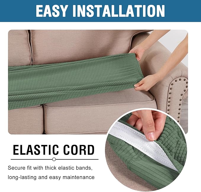 H.VERSAILTEX Super Stretch Individual Seat Cushion Covers Sofa Covers Couch Cushion Covers Slipcover Sets Thick Jacquard Textured Twill Fabric (1 Piece Chair Cushion Cover, Loden Frost)-CasaMuseHome