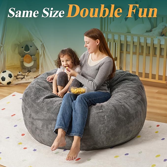 3.5FT Bean Bag Chairs Teardrop Bean Bag Chair for Adults Beanbag Chair with Memory Foam Filled Machine Washable Cover for Living Room, Bedroom (Large,Grey)-CasaMuseHome