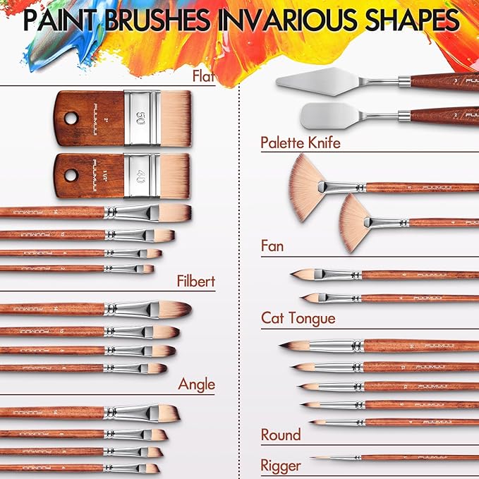 26pcs Paint Brush Set, Fuumuui Professional Acrylic Paint Brushes Complete Range of Sizes with Upgraded Short Handle Wide Flat Paintbrush for Acrylic, Oil, Watercolor and Gouache-CasaMuseHome