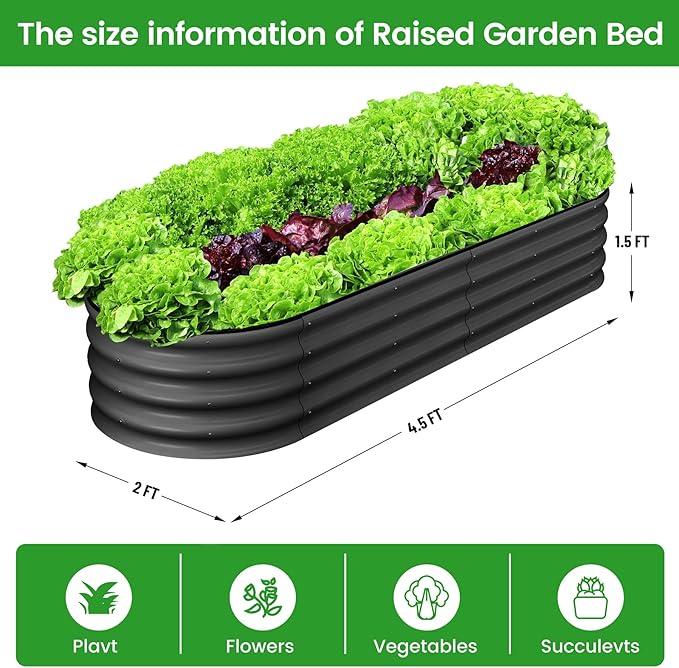 2 Pcs 4.5x2x1.5ft Oval Raised Garden Bed,Galvanized Raised Beds,Open-Ended Base Metal Raised Planter Beds,Garden Bed Outdoor,Planter Raised Boxes for Vegetables, Flowers,Tool-Free Asse,Gray-CasaMuseHome