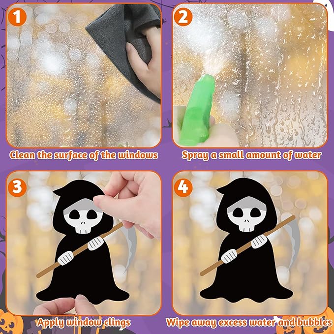 115PCS Halloween Window Clings, 9 Sheets Halloween Decorations, Cute Witch Tree Zombie Ghost Patterns PVC Window Stickers for Treat or Trick Party Favors Decal Supplies Decor Accessories-CasaMuseHome