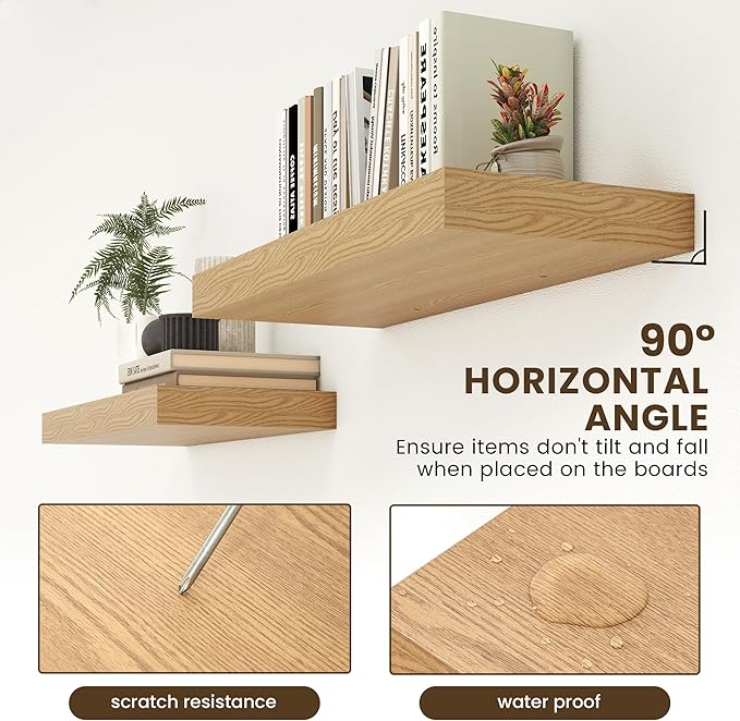 12 Inch Deep Floating Shelves | 30W x 12D Rustic Floating Shelves for Wall Set of 2 | Oak Shelves for Living Room Bathroom Laundry Room Bedroom Kitchen Home Office - Oak-CasaMuseHome