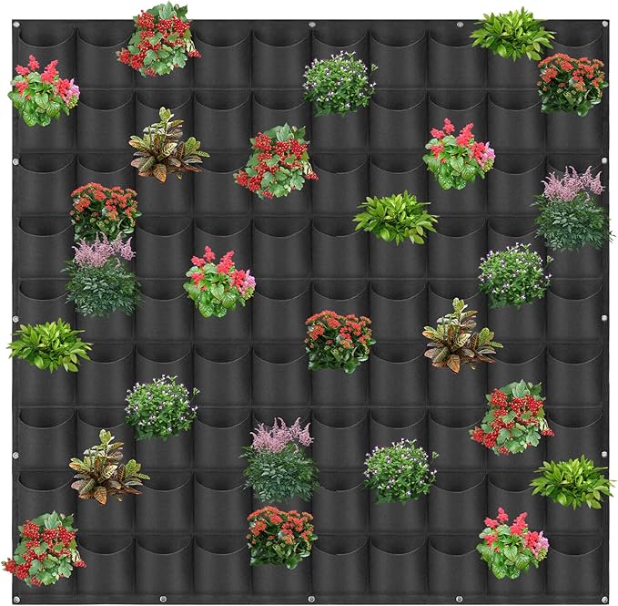 90 Pockets Hanging Planter Bags, Hanging Vertical Wall Mounted Plant Planting Grow Bags, Herb Garden Planter Outdoor Indoor Growing Bag, Gardening Vertical Greening Flower Container(1.1m×1.1m, Black)-CasaMuseHome
