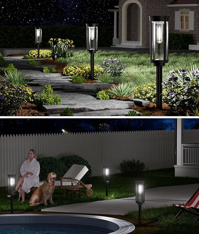 4 Pack Solar Pathway Lights Outdoor, Modern Super Brightness LED Path IP65 Waterproof Garden Lights Solar Powered Landscape Lighting for Outside Yard Garden Driveway Walkway-CasaMuseHome