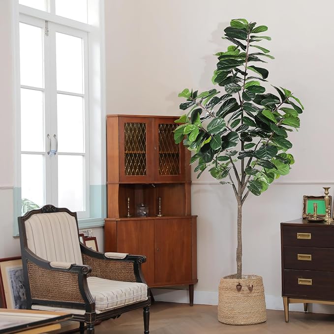 8ft(96in) Fiddle Leaf Fig Tree Artificial - Tall Faux Fiddle Leaf Fig Tree - Fake Fig Plant with Realistic Texture for Indoor Outdoor Modern Home House Office-CasaMuseHome