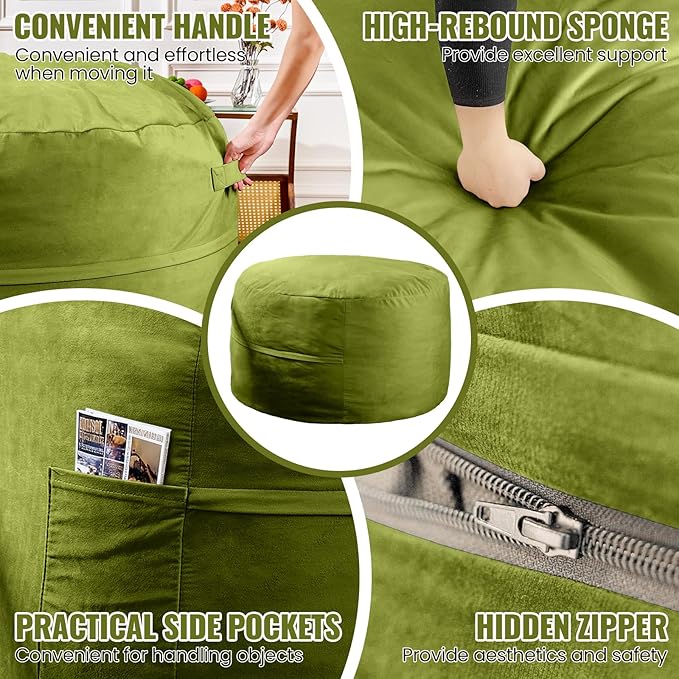 4FT Bean Bag Chair: Bean Bag with Velvet Cover, Fluffy and Comfy Bean Bag Chairs for Adults and Kids, Bean Bag Sofa Filled with High-Density Sponge for Gaming (Mint Green)-CasaMuseHome