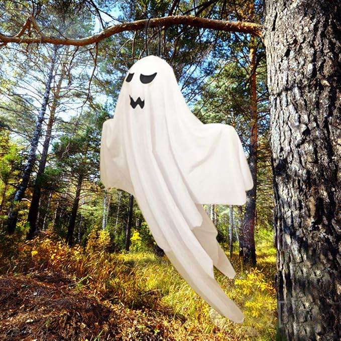 4 Pack Halloween Hanging Ghosts, 27.5" Cute Flying Ghost Decorations for Front Yard Patio Lawn Garden Party Décor and Holiday Decorations-CasaMuseHome
