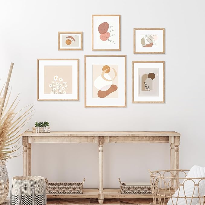 16x16 Picture Frame Set of 4 Natural Solid Oak Photo Frames with 12x12 Removable Mat Wall Hanging Large Handcrafted Frame with HD Plexiglass Wall and Tabletop Display Large Poster Frame-CasaMuseHome