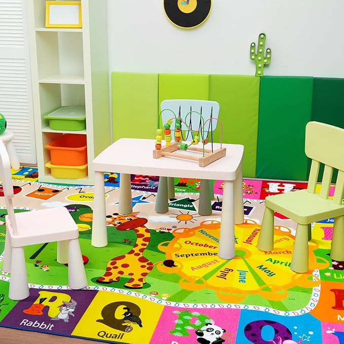 9x12 Washable Area Rug, Educational and Fun Kids Rug for Classroom Playroom Living Room Bedroom, Learning and Safe Playmat with ABC Alphabet Animals,Baby Toddler Children Play Mat-CasaMuseHome