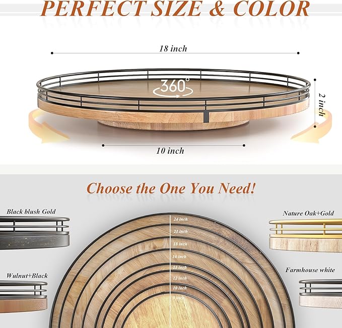 18" Lazy Susan Oak Wood Turntable Organizer for Cabinet, Farmhouse Round Wooden Large Lazy Susan Organization and Storage for Dining Table, Pantry, Kitchen, Countertop, Cupboard, Home Decor-CasaMuseHome