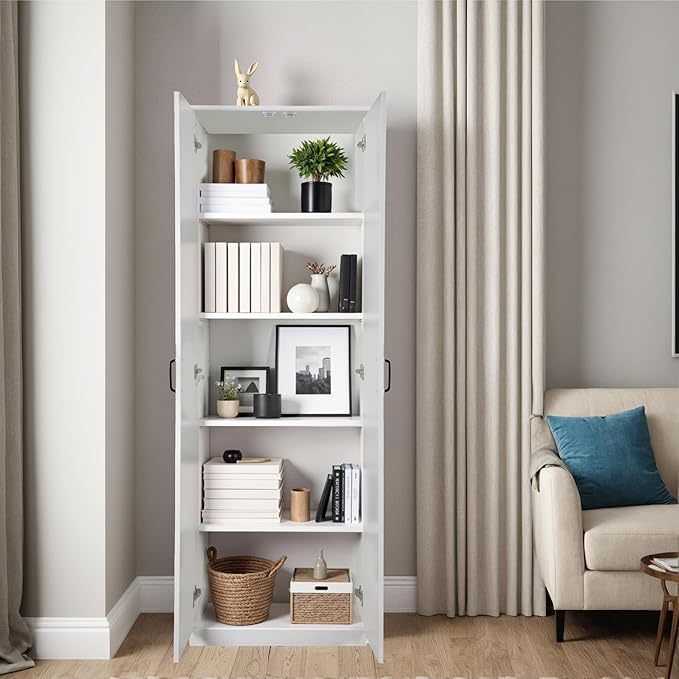 71" Tall Pantry Cabinet/Storage Cabinet, Wood Cupboard with 2 Door and 3 Adjustable Shelves for Kitchen, Dining Room, Living Room, Bathroom (Style 2)-CasaMuseHome