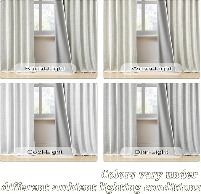 92 Inch Long Curtains 2 Panels,Back Tab Hook Belt with Hooks,Modern Neutral French Style Pleat Look Soundprof Linen Drop Cloth Traverse Blackout Curtains for Living Room 50W x 92L Natural Cream-CasaMuseHome