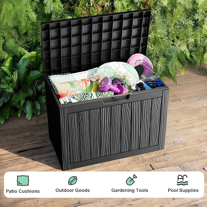 45 Gallon Resin Deck Box, Lockable Outdoor Storage Box for Patio Cushions Storage Furniture,Garden Tools, Pool Supplies, Weatherproof and UV Resistant（Black）-CasaMuseHome