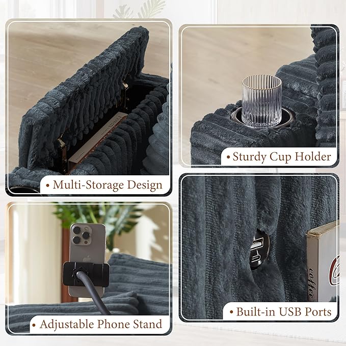 Accent Chair with Storage Ottoman Upholstered Living Room Chairs for Reading Chair with Chaise Lounge Chairs Indoor, Comfortable Armchair for Bedroom-CasaMuseHome