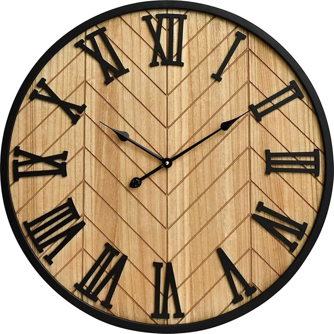 30 Inch Large Wall Clock Farmhouse Style - Brown Silent Non-Ticking Rustic Decor for Living Room, Kitchen, Bedroom-CasaMuseHome