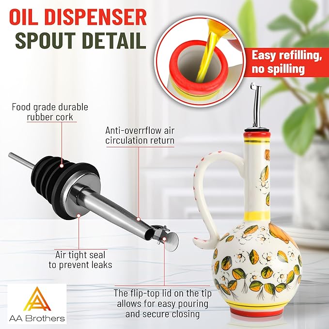 15Oz Ceramic Handmade Oil Dispenser with 3 olive design-CasaMuseHome