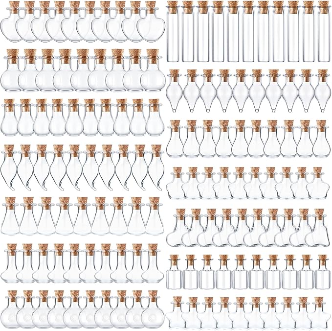 140 Pcs Mini Glass Bottles with Cork Stoppers Tiny Wishing Potion Bottles, 14 Shapes, Small Spell Apothecary Jar Vials Witchcraft Drifting Jar for Wedding Halloween Party Arts DIY Crafts-CasaMuseHome