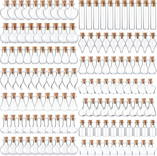 140 Pcs Mini Glass Bottles with Cork Stoppers Tiny Wishing Potion Bottles, 14 Shapes, Small Spell Apothecary Jar Vials Witchcraft Drifting Jar for Wedding Halloween Party Arts DIY Crafts-CasaMuseHome